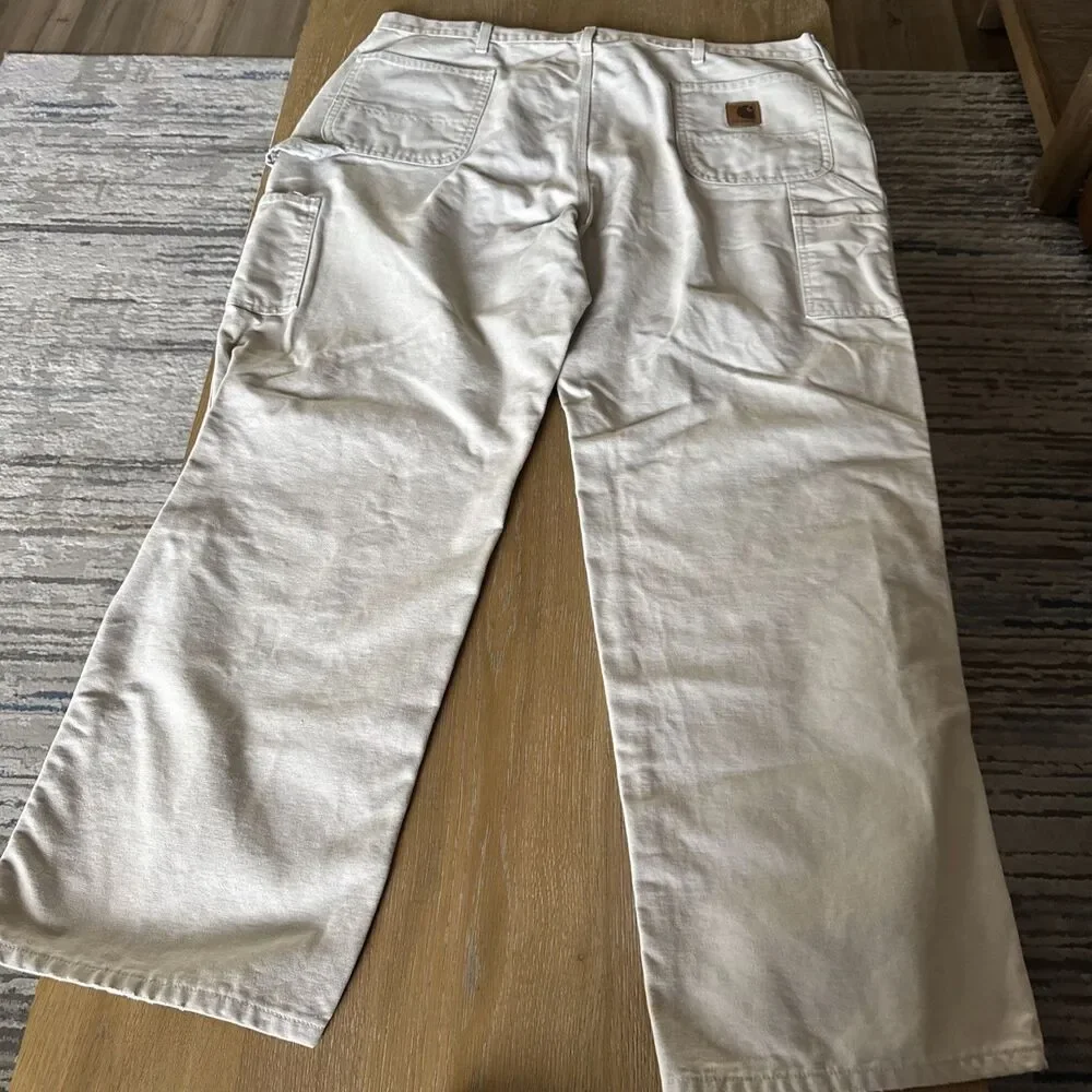 VNTG Carhartt B11 STN Natural Stone Duck Work Pants 44x32 Utility Gorpcore Retro